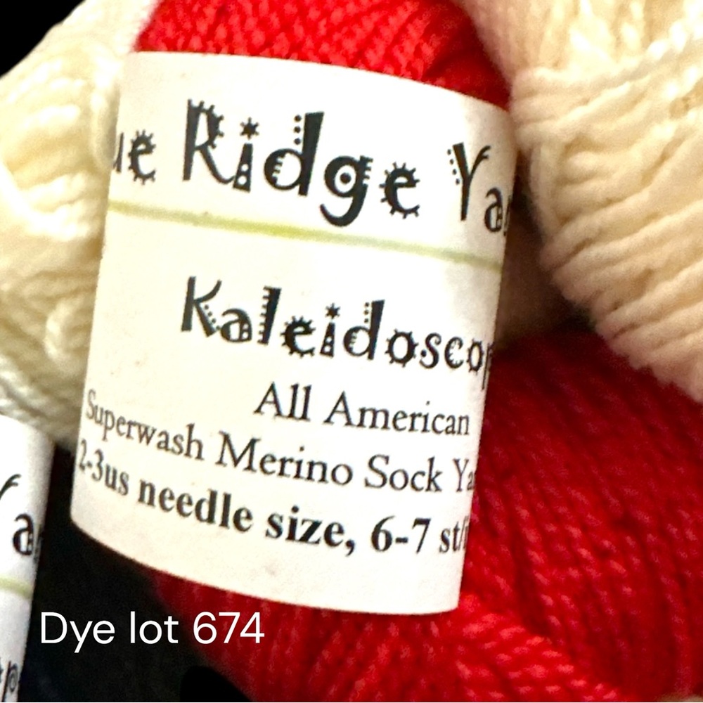 Blue Ridge Yarn Kaleidoscope Hand-Dyed Sock Yarn - Red, Navy, Cream. 3 skeins - Picture 2 of 3